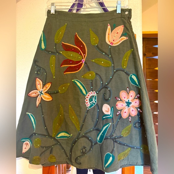 Pura Vida Dresses & Skirts - Corduroy Embroidered and Embellished A-line Skirt